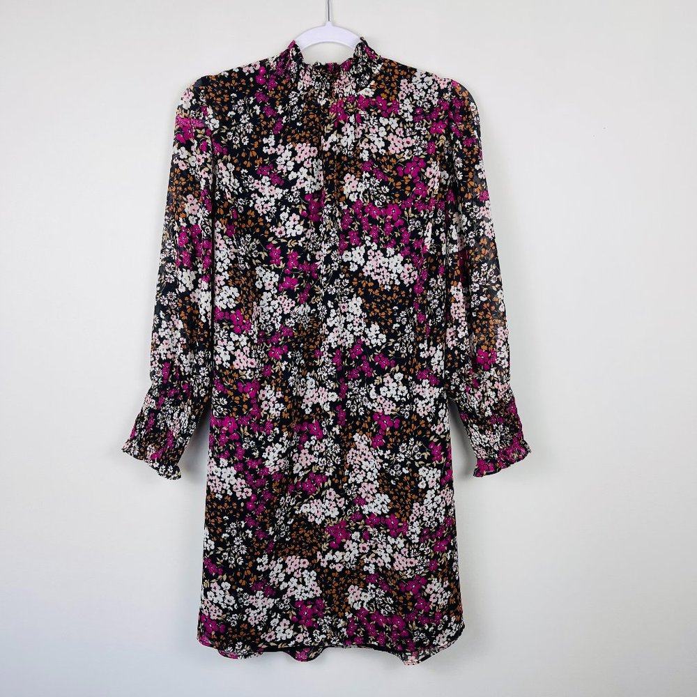 Ann Taylor Floral Prairie Cottagecore Dress, Smocked High Neck Workwear, Sz 10P